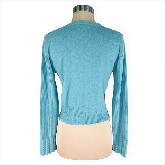 Avita Aqua Blue 100% Cashmere Knit Cardigan Sweater Button Front Mixed Knits S - Picture 2 of 3